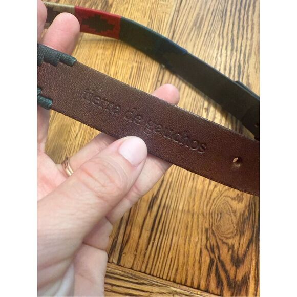 Tierra de Gauchos Brown Multi Embroidered Geometric Leather Belt Size 70 - Picture 5 of 7